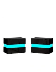 Led Bedside Table x2 in Black