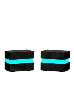 Led Bedside Table x2 in Black