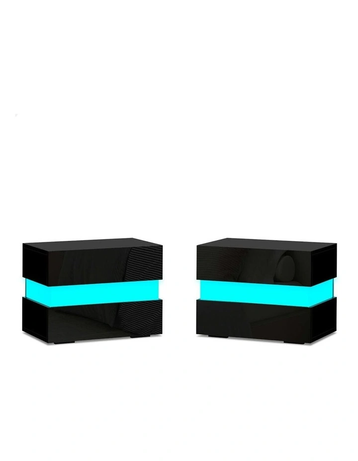 Led Bedside Table x2 in Black image 1