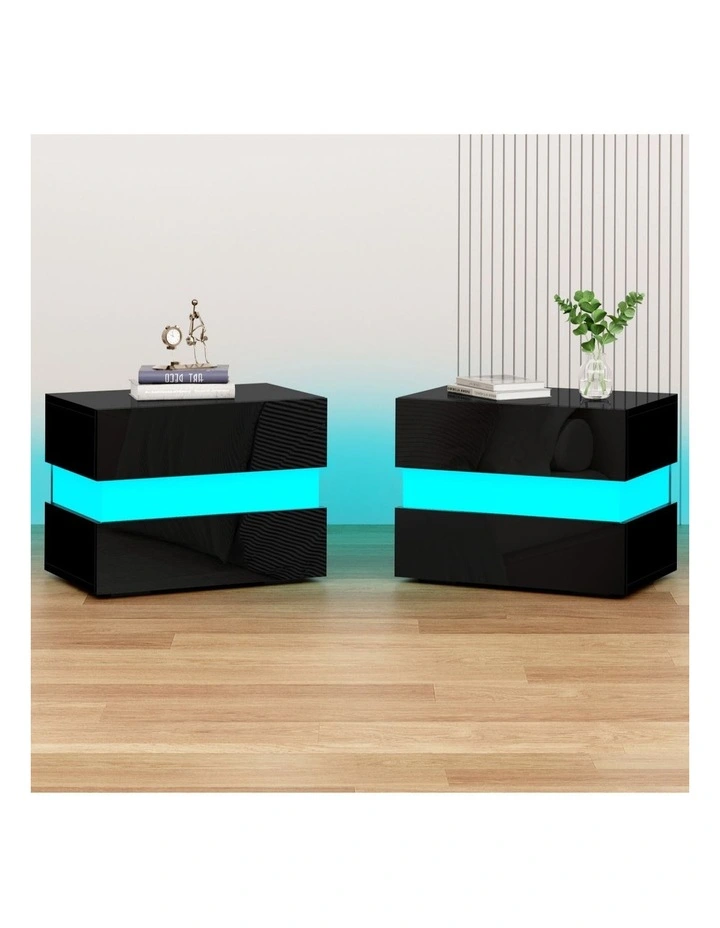 Led Bedside Table x2 in Black image 2