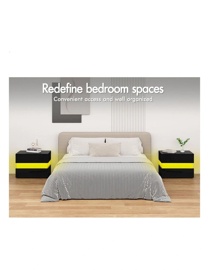 Led Bedside Table x2 in Black image 3