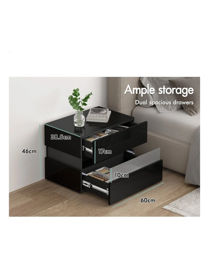 Led Bedside Table x2 in Black image 5