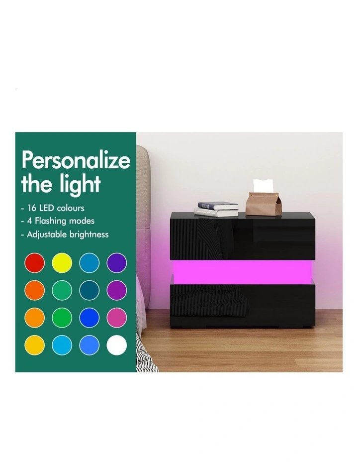 Led Bedside Table x2 in Black image 6