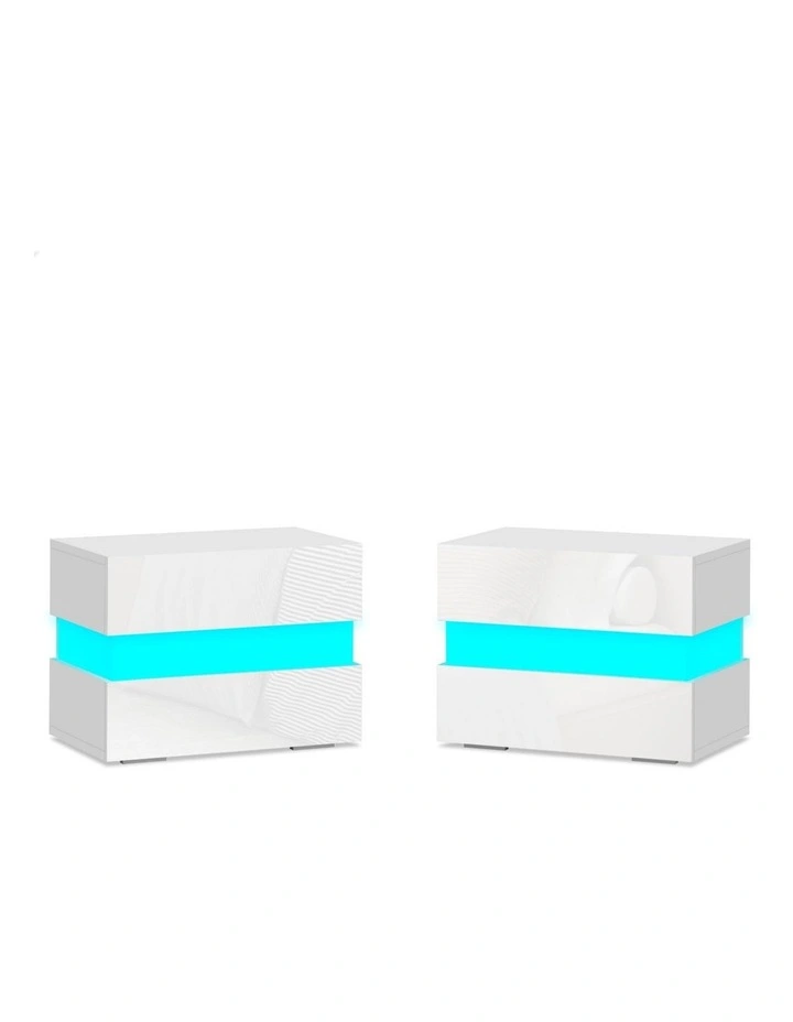 Led Bedside Table x2 in White image 1