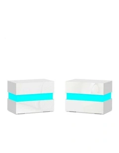 Led Bedside Table x2 in White