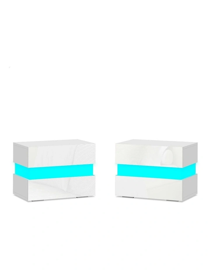 Led Bedside Table x2 in White image 1
