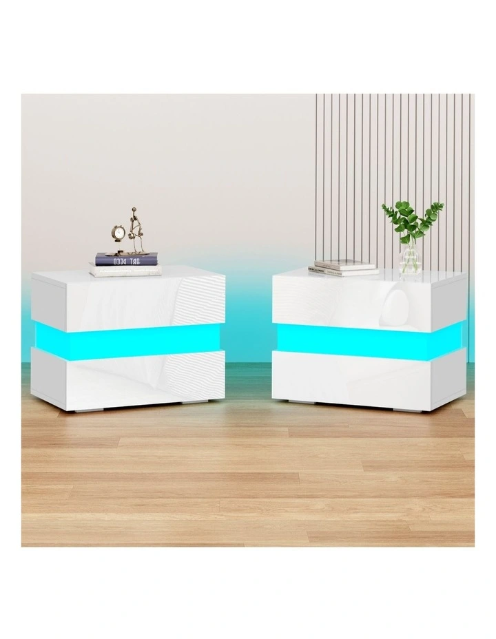 Led Bedside Table x2 in White image 2