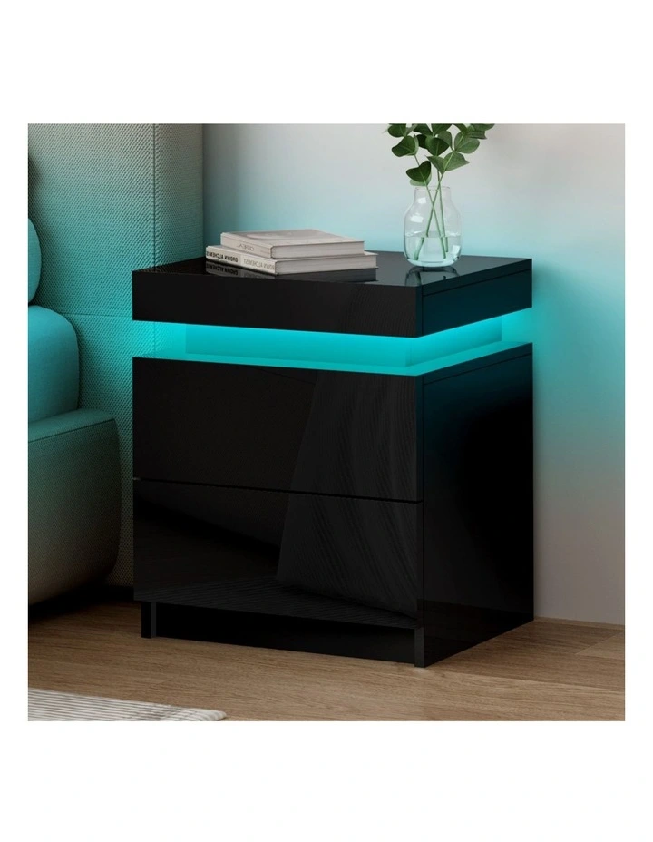 Led Gloss Bedside Table in Black image 2