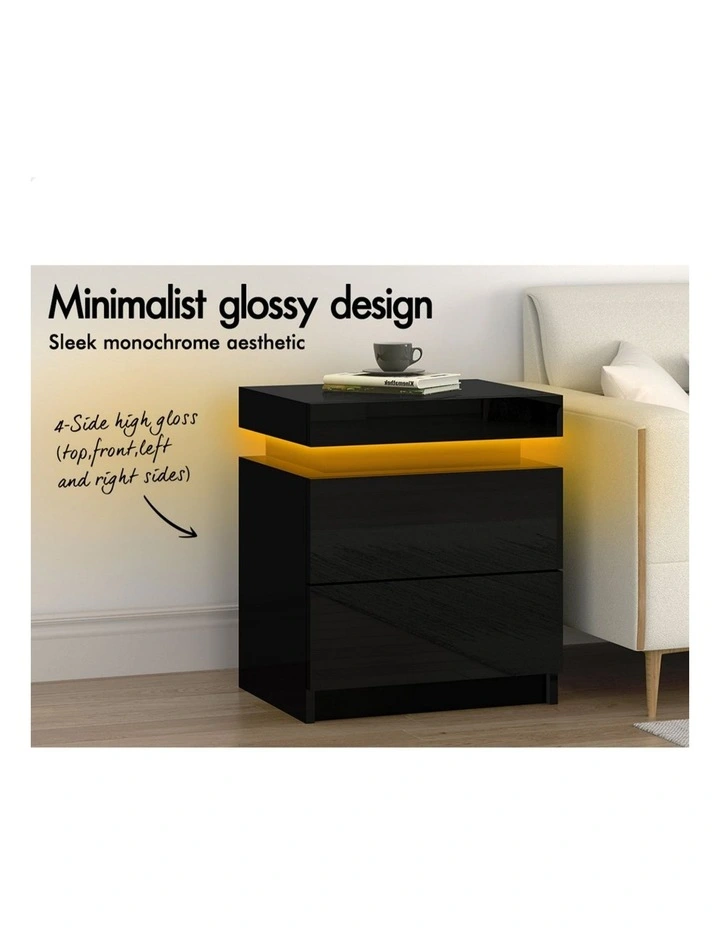 Led Gloss Bedside Table in Black image 3