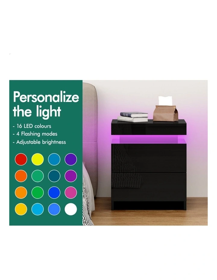 Led Gloss Bedside Table in Black image 5