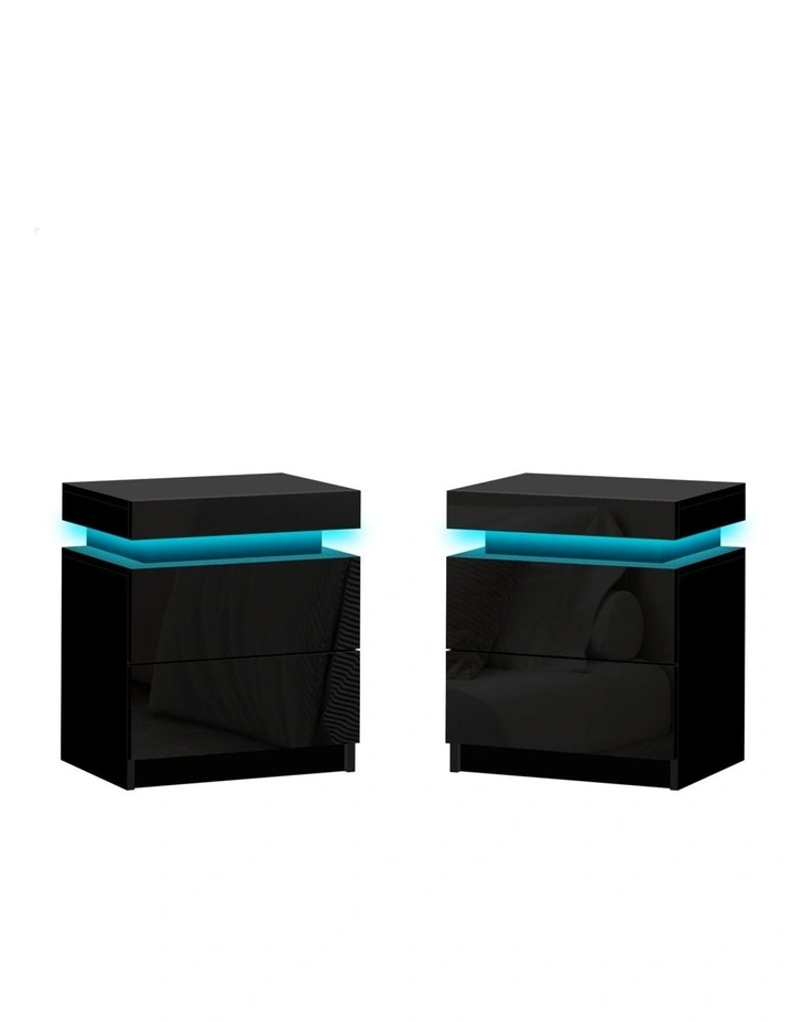 Led Gloss Bedside Table x2 in Black image 1