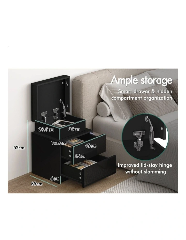 Led Gloss Bedside Table x2 in Black image 5