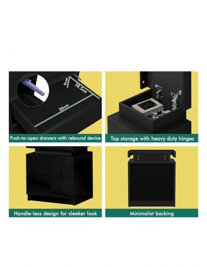 Led Gloss Bedside Table x2 in Black image 7