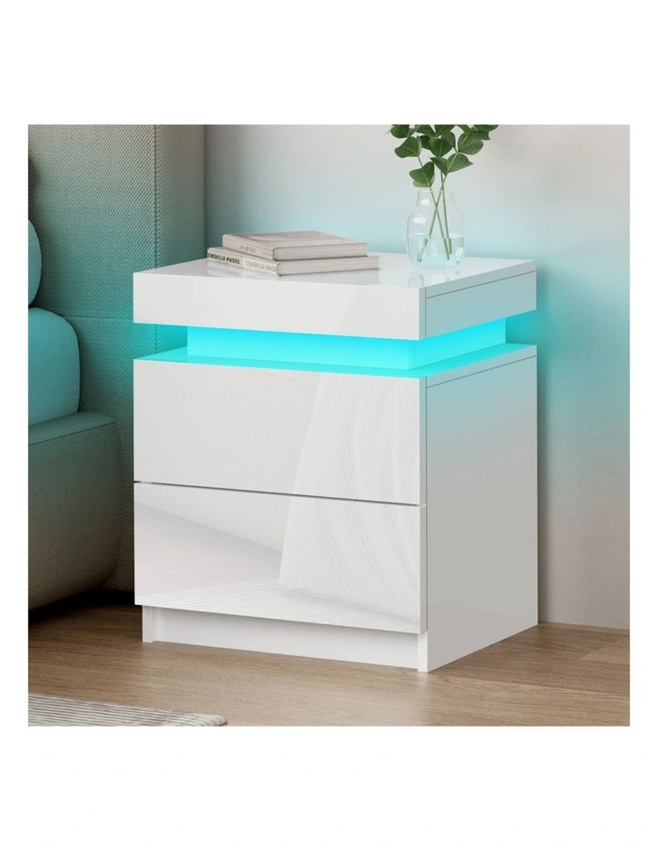 Led Gloss Bedside Table in White image 2