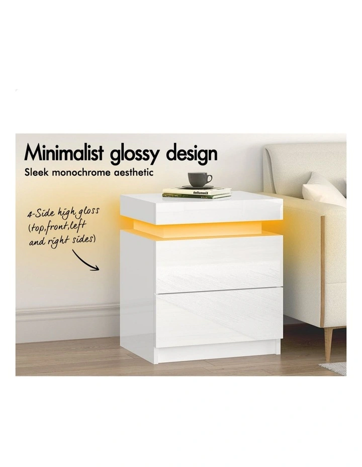 Led Gloss Bedside Table in White image 3