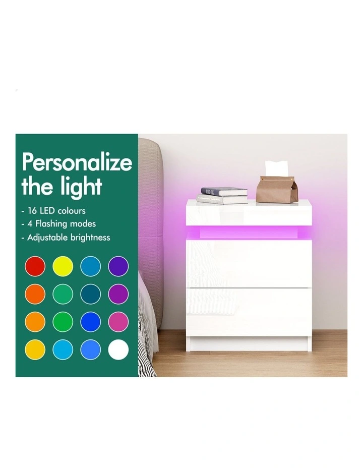 Led Gloss Bedside Table in White image 5