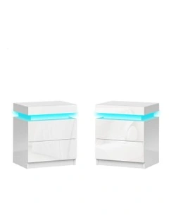 Led Gloss Bedside Table x2 in White