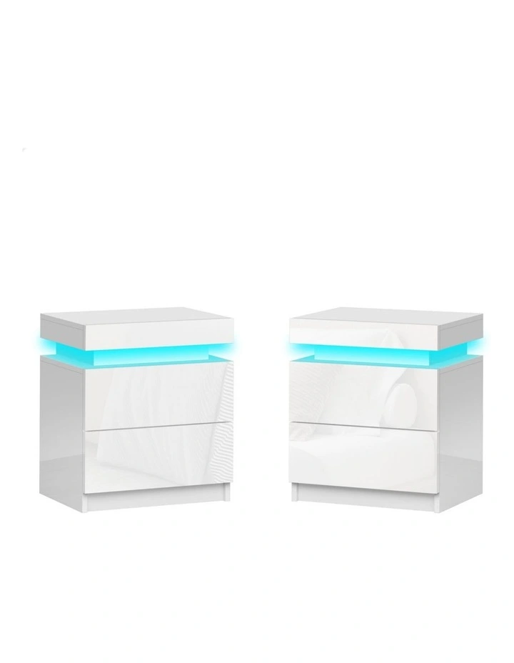Led Gloss Bedside Table x2 in White image 1