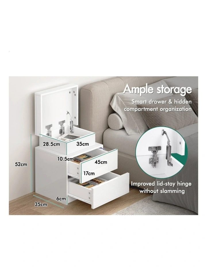 Led Gloss Bedside Table x2 in White image 5