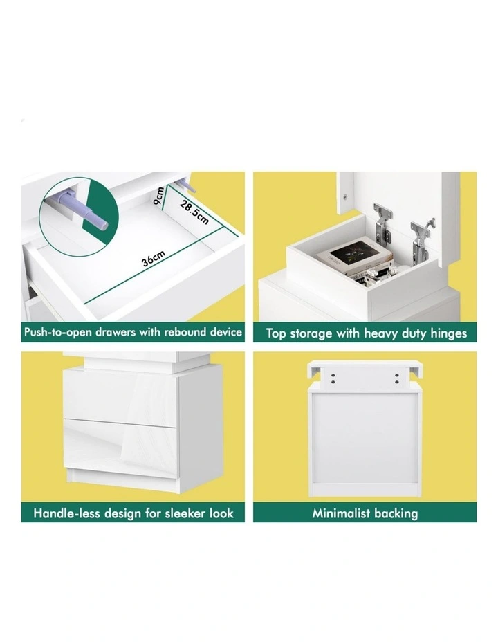 Led Gloss Bedside Table x2 in White image 7