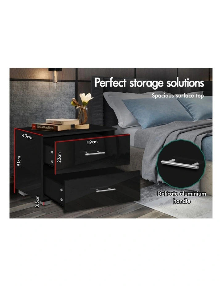 Bedside Table x2 in Gloss Black image 5