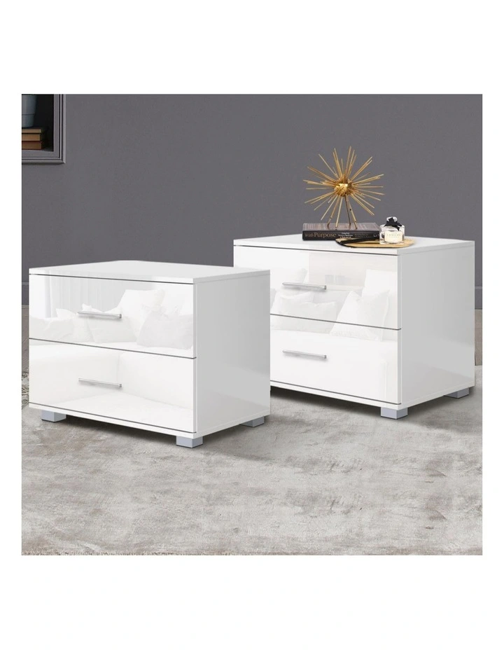 Bedside Table x2 in Gloss White image 2