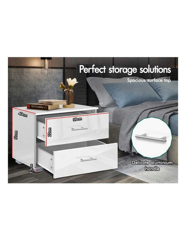 Bedside Table x2 in Gloss White image 4