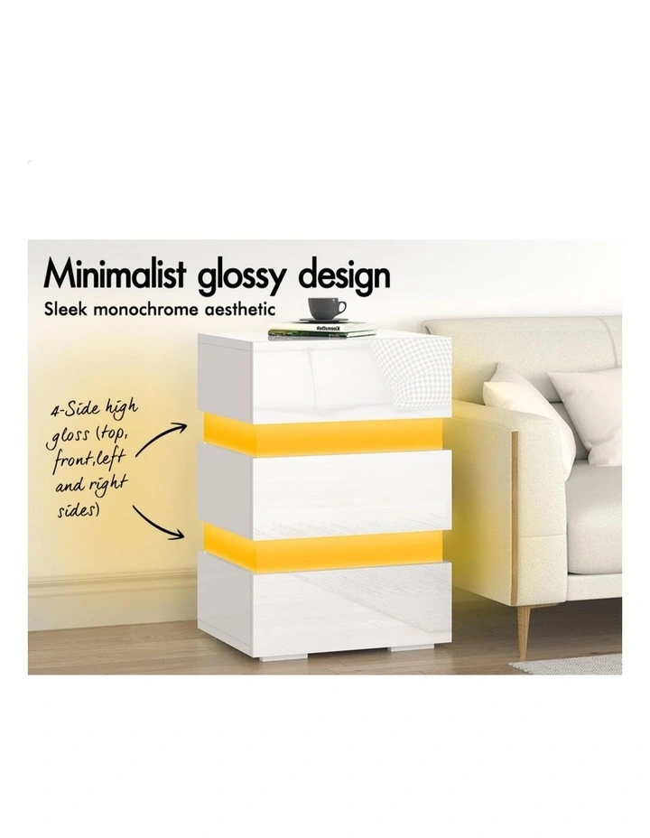 RGB LED Bedside Table in White image 3