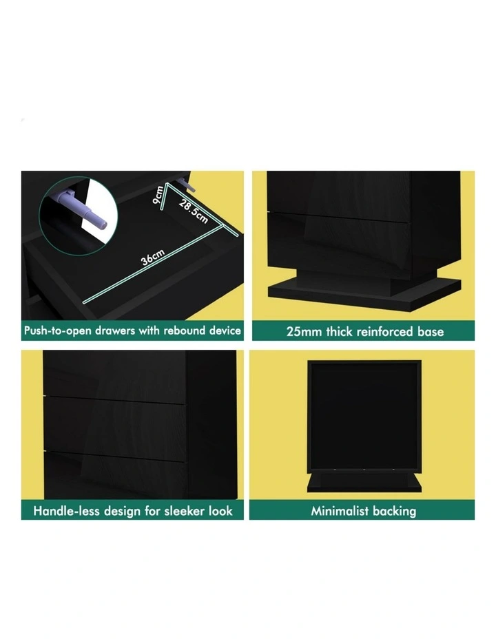 LED Bedside Table in Gloss Black image 7