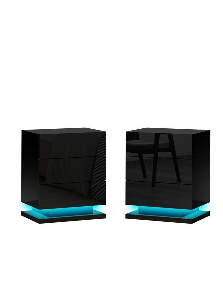 LED Bedside Table x2 in Gloss Black image 1