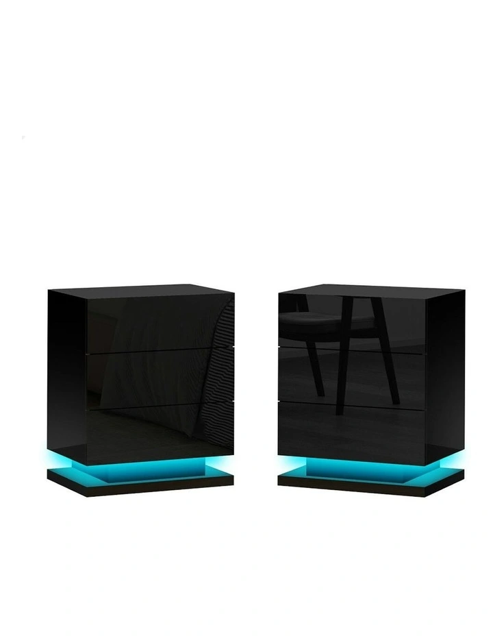 LED Bedside Table x2 in Gloss Black image 1