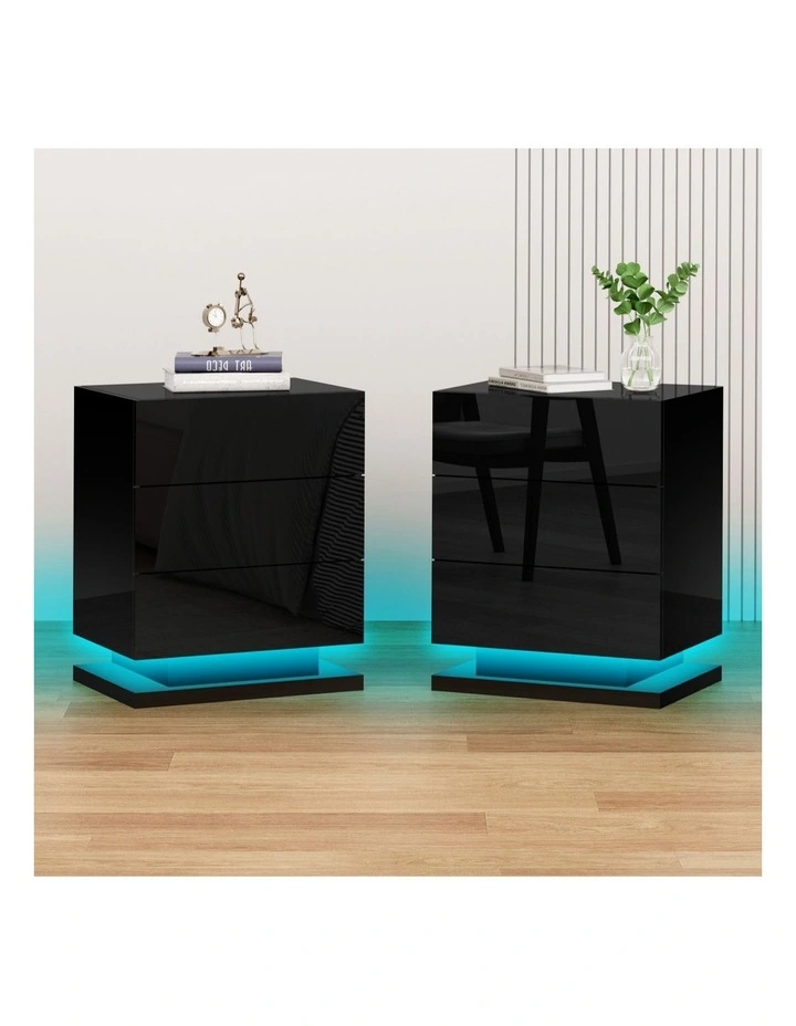 LED Bedside Table x2 in Gloss Black image 2