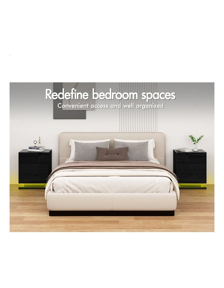 LED Bedside Table x2 in Gloss Black image 3