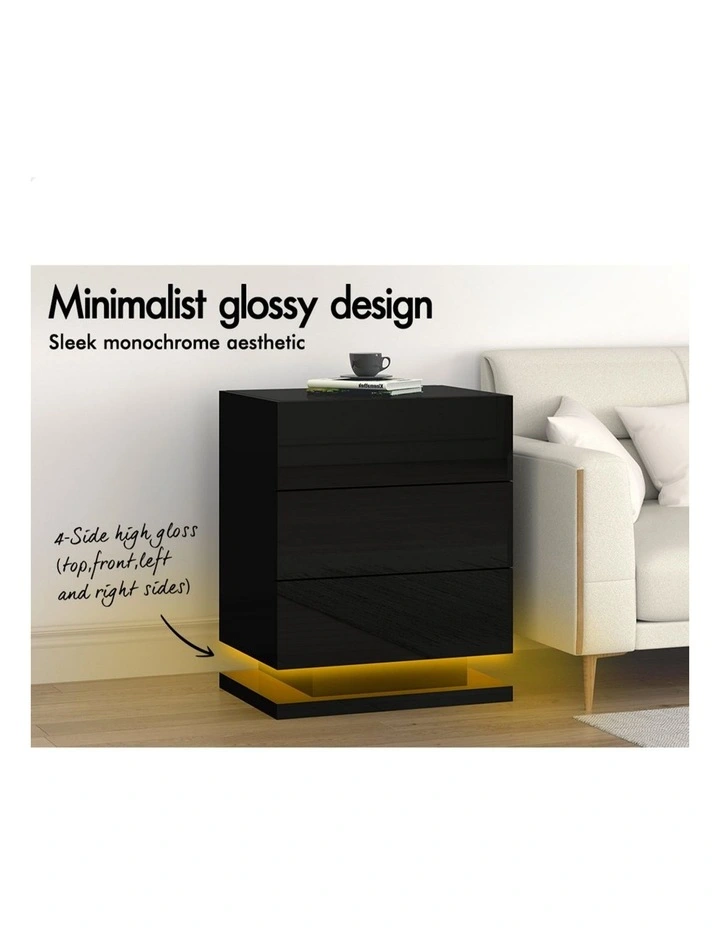LED Bedside Table x2 in Gloss Black image 4