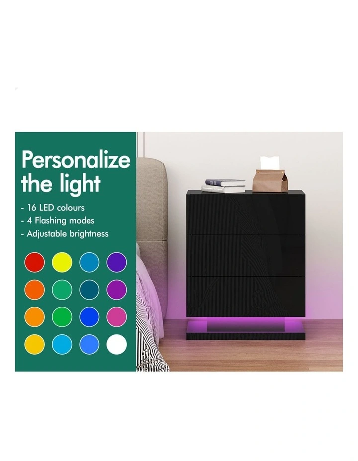 LED Bedside Table x2 in Gloss Black image 6