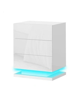 LED Bedside Table in Gloss White