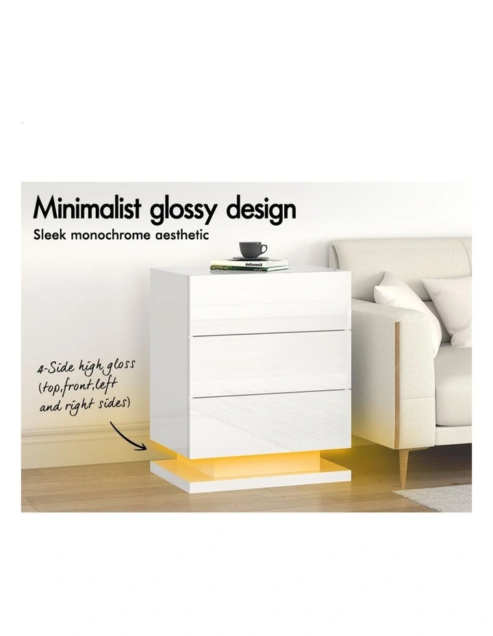 LED Bedside Table in Gloss White image 3