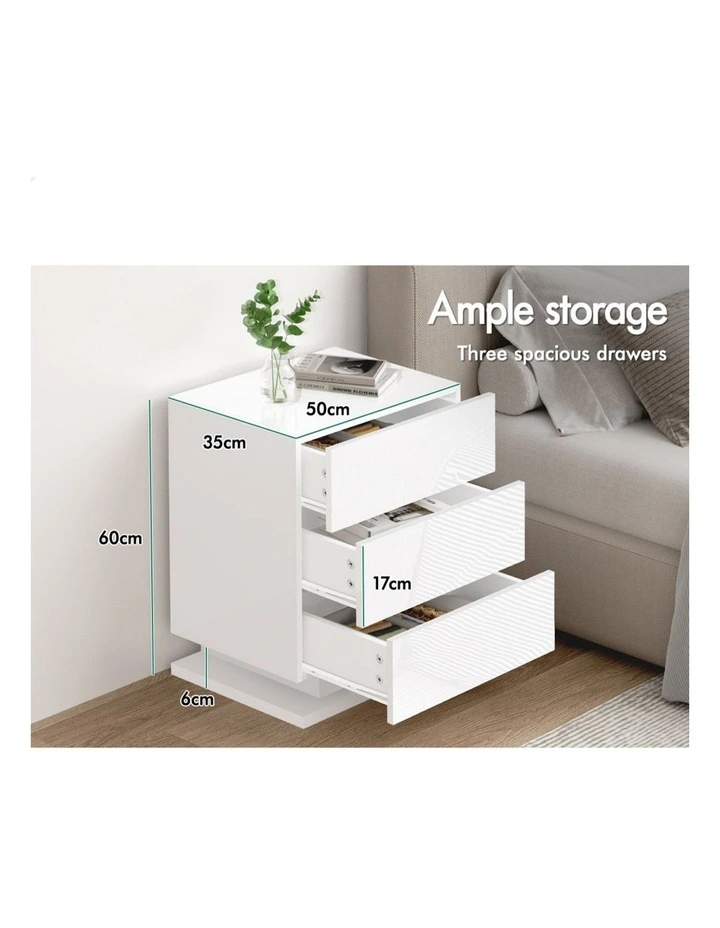 LED Bedside Table in Gloss White image 4