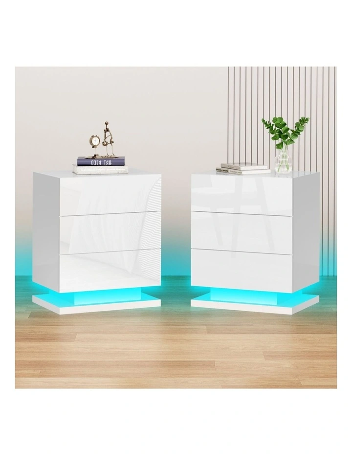 LED Bedside Table 2x in Gloss Black image 2