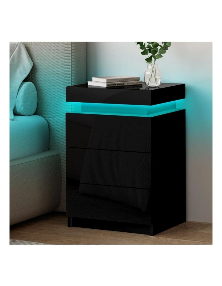 LED Bedside Table in Black Gloss image 2