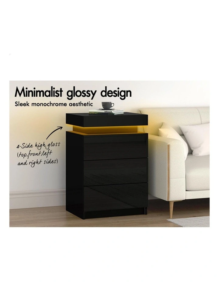 LED Bedside Table in Black Gloss image 3