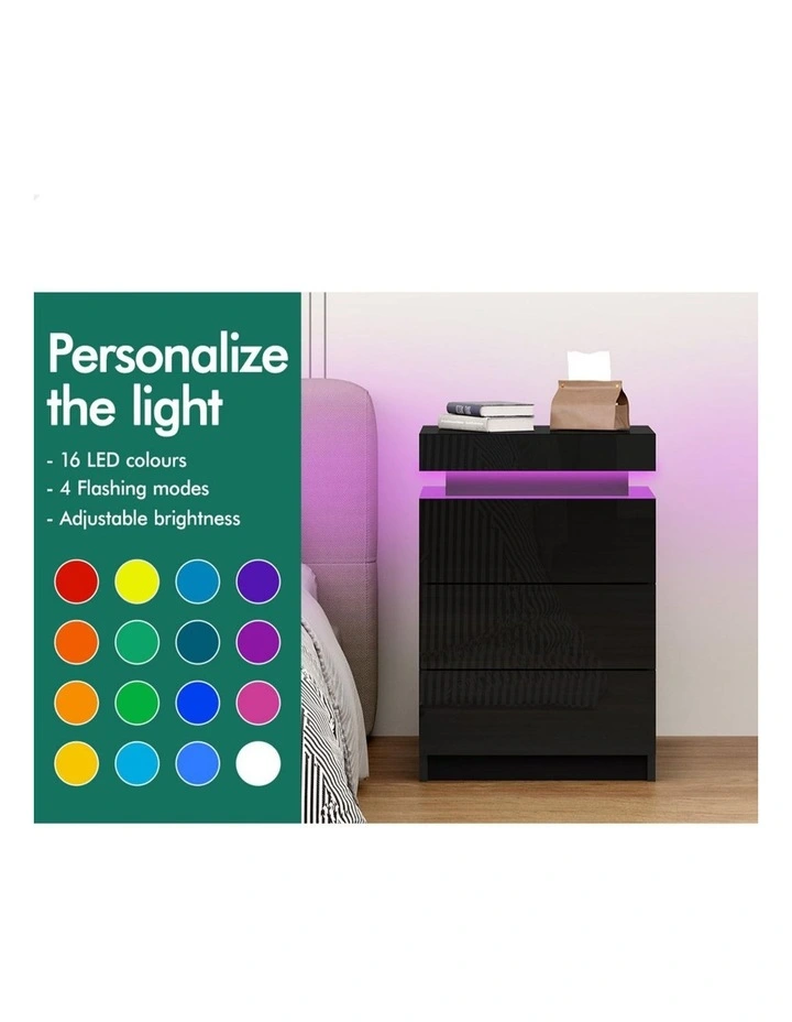 LED Bedside Table in Black Gloss image 5
