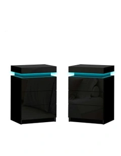 LED Bedside Table 2x in Black Gloss