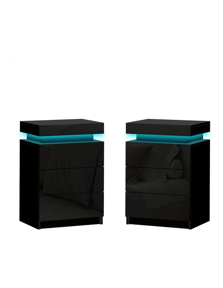 LED Bedside Table 2x in Black Gloss image 1