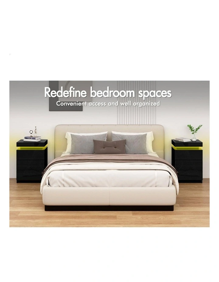 LED Bedside Table 2x in Black Gloss image 3