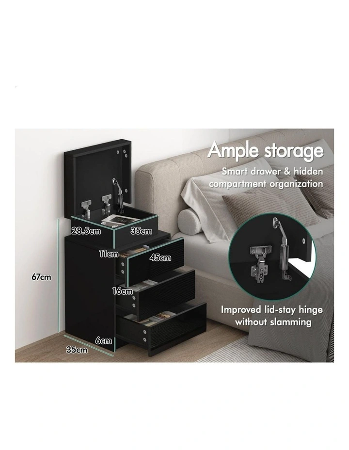 LED Bedside Table 2x in Black Gloss image 4