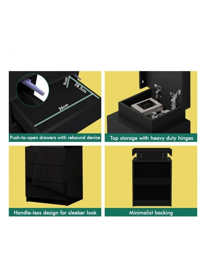 LED Bedside Table 2x in Black Gloss image 6