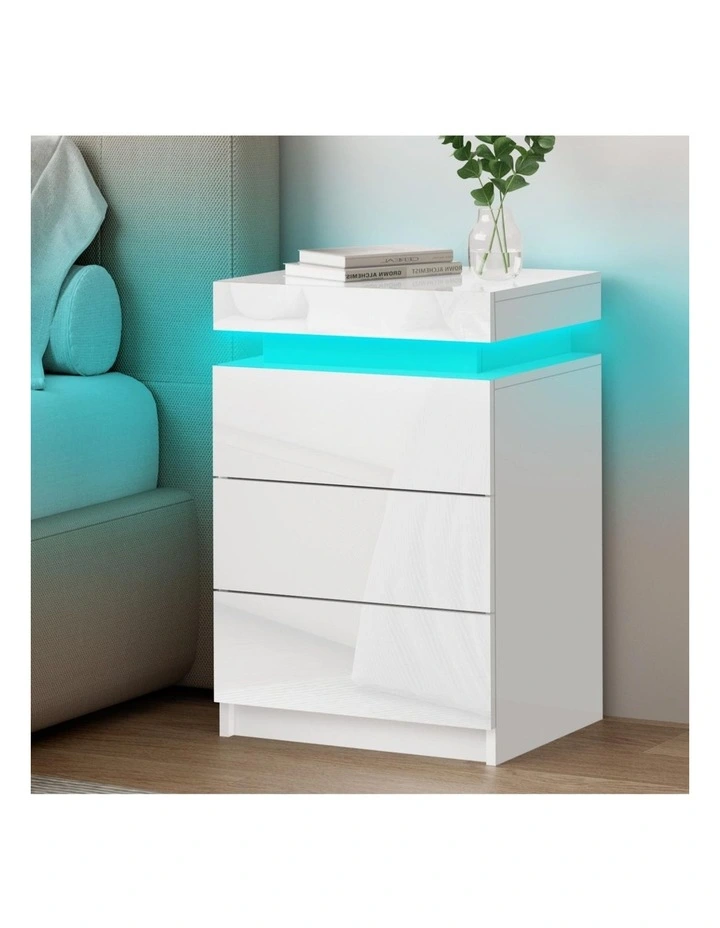 LED Bedside Table in White Gloss image 2