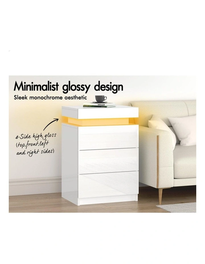 LED Bedside Table in White Gloss image 3