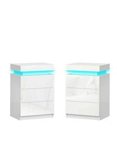 LED Bedside Table x2 in White Gloss